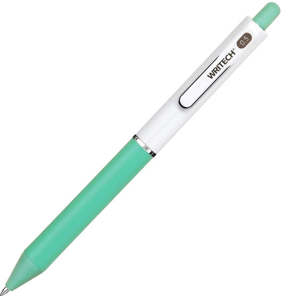 W-Gel Retractable Pen - White Barrel Green Grip Green Ink 0.7mm Bullet Tip