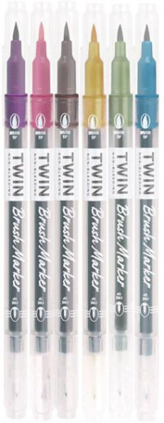 Vintage Twin Brush Fineliner S/6 - Assorted Ink