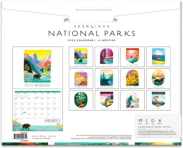 2025 Seedlings National Parks 12 Month Wall Calendar