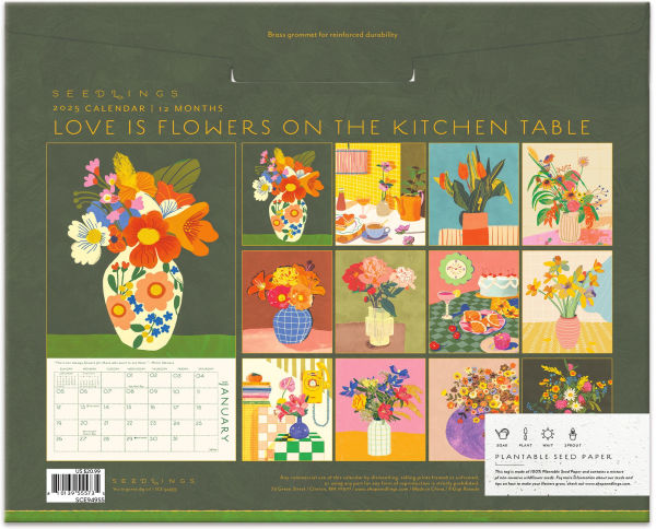 2025 Seedlings Love is Flowers on the Kitchen Table 12 Month Wall Calendar