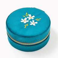Title: Round Velvet Jewelry Case-Teal
