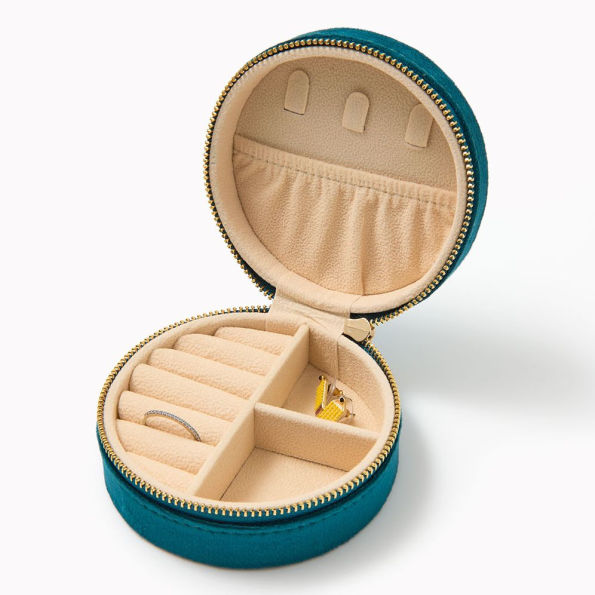 Round Velvet Jewelry Case-Teal