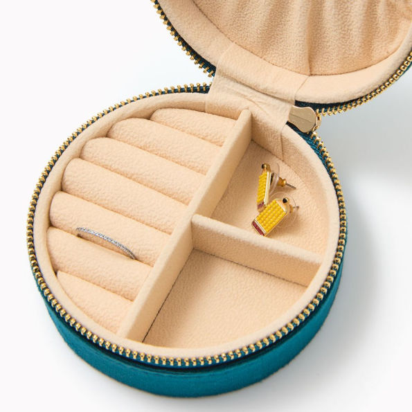 Round Velvet Jewelry Case-Teal