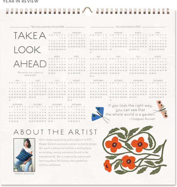 2025-2026 Seedlings Butterfly Kisses 17 Month Grid Wall Calendar