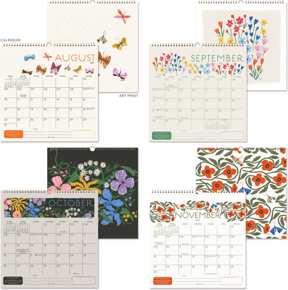 2025-2026 Seedlings Butterfly Kisses 17 Month Grid Wall Calendar