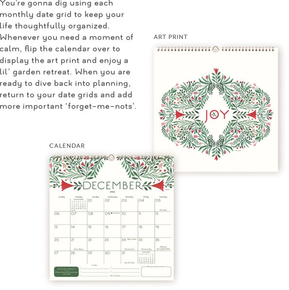 2025-2026 Seedlings Butterfly Kisses 17 Month Grid Wall Calendar