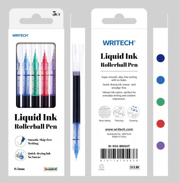 Bright Transluscent Rollerball Pen S/5 - Assorted Ink