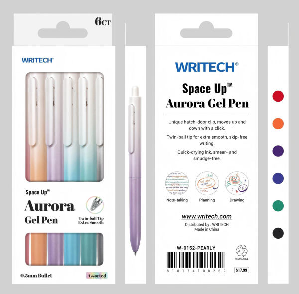 Aurora Pearly Gradient Gel Pen S/6 - Black Ink