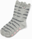 Alternative view 2 of Grey Cat Fuzzy Crew Socks
