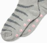 Alternative view 3 of Grey Cat Fuzzy Crew Socks