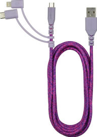 Title: Tech Candy Triple Header Woven USB Cable - Pink/Purple