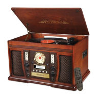 Title: Victrola Aviator Wooden 7-in-1 Nostalgic Record Player with Bluetooth and Digital CD Encoding, Mahogany