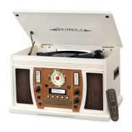 Title: Victrola Aviator Wooden 7-in-1 Nostalgic Record Player with Bluetooth and Digital CD Encoding, White