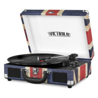 Title: Portable Victrola Suitcase Record Player with Bluetooth and 3 Speed Turntable, UK Flag