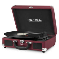 Title: Portable Victrola Suitcase Record Player with Bluetooth and 3 Speed Turntable, Geometric Print