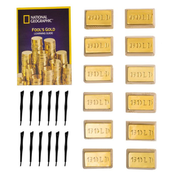  NATIONAL GEOGRAPHIC Fool's Gold Dig Kit – 12 Gold Bar Dig  Bricks with 2-3 Pyrite Specimens Inside, Party Activity with 12 Excavation  Tool Sets, Great Stem Toy for Boys & Girls