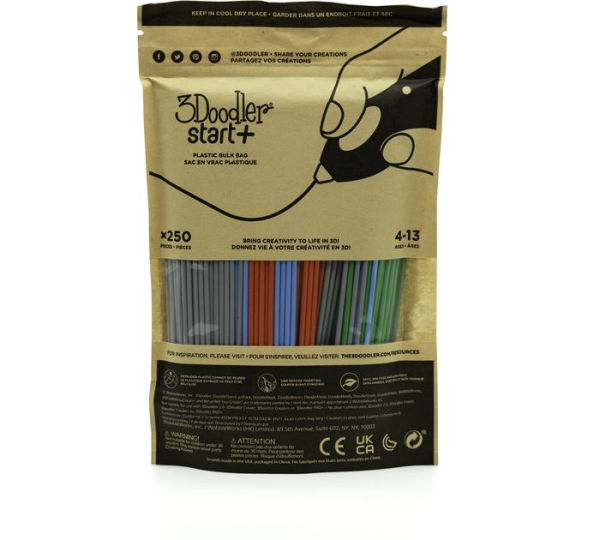 3Doodler Start 3D Printing Filament Refill Bag for 6+ years old (x250 Strands, Over 1250 ft. of Extruded Plastic) - Primary Pow