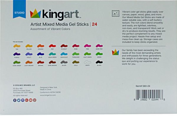  KINGART 580-72 GEL STICK Set, Artist Pigment Crayons, 72  Unique Colors, Water Soluble, Creamy, and Odorless, Use on Paper, Wood,  Canvas and more : Arts, Crafts & Sewing