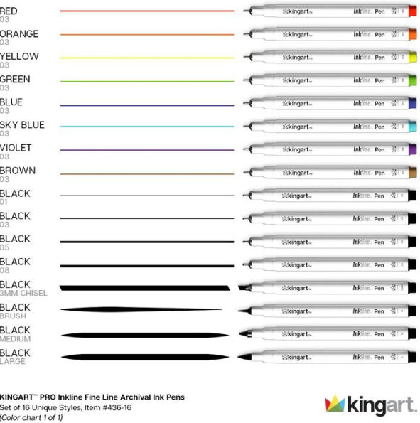 24 KINGART FINELINE COLOR INK PEN SET