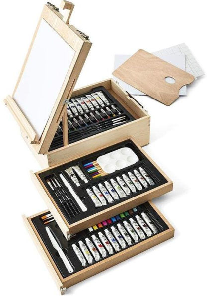 Kingart Mixed Media Art Set, Table-Top Sketchbox Easel, Set of 105 PCS.