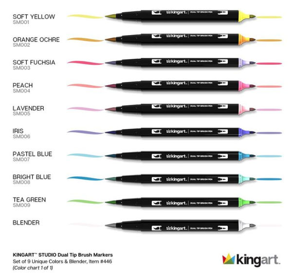 KINGART Dual Tip Brush Pen Art Markers Set of 48 Unique Colors