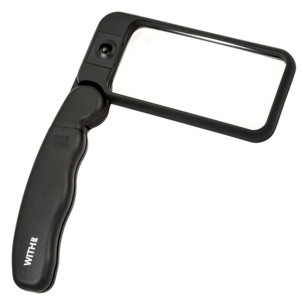 Hinge Lighted Rectangular Magnifier - Black