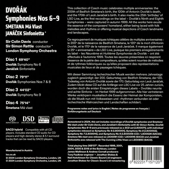 Dvorák: Symphonies Nos 6-9 [2024 Remaster + Smetana, Janacek]