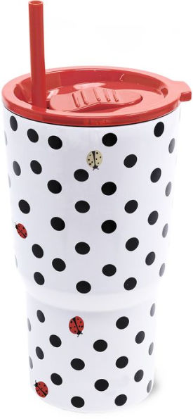 Stainless Steel Tumbler with Straw, Ladybug Dot