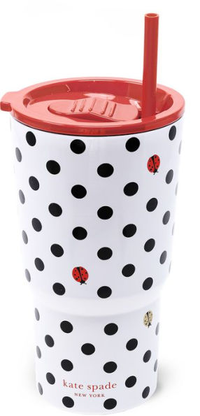 Stainless Steel Tumbler with Straw, Ladybug Dot