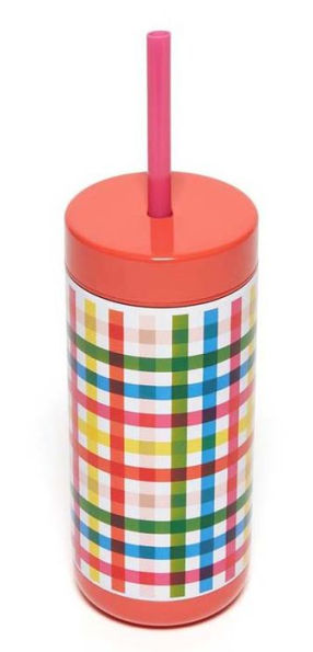 Stainless Steel Tumbler with Straw, Block Party