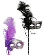 Kbw Global Corp M3006-BLK Venetian Stick Mask With Feathers Size Black