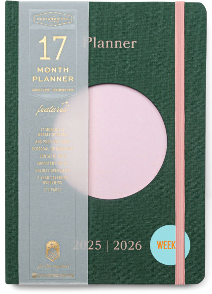 2025-2026 Die-cut Circle Green Bookcloth Cover Weekly Planner