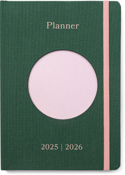 2025-2026 Die-cut Circle Green Bookcloth Cover Weekly Planner