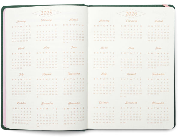 2025-2026 Die-cut Circle Green Bookcloth Cover Weekly Planner