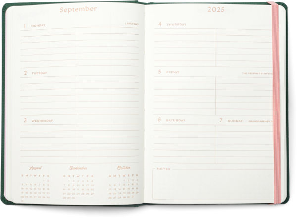 2025-2026 Die-cut Circle Green Bookcloth Cover Weekly Planner