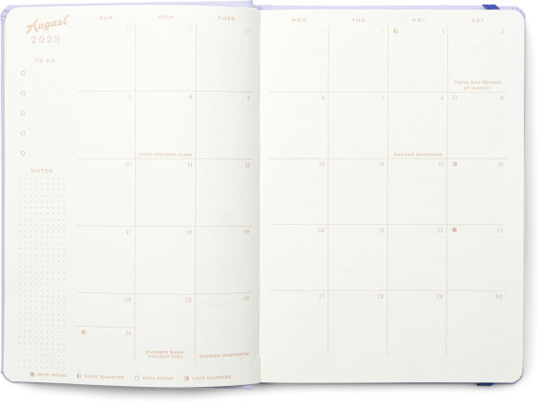 2025-2026 Die-cut Moon Lavender Bookcloth Cover Weekly Planner