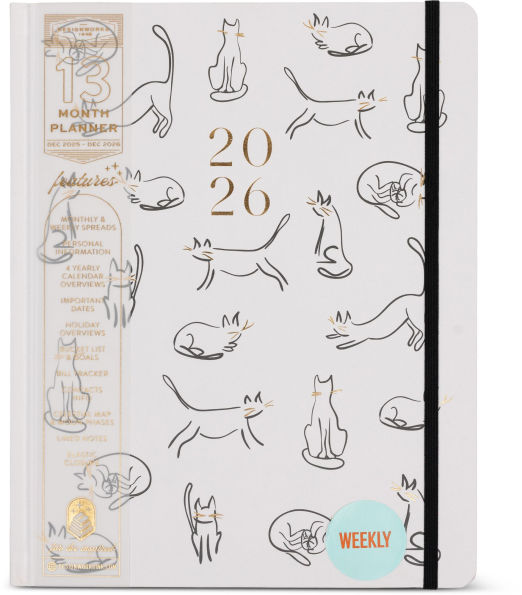 2026 Weekly Desk Planner Cat Sketches