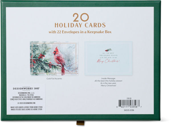 Cardinal On Pine Bough Boxed Christmas Cards Set of 20