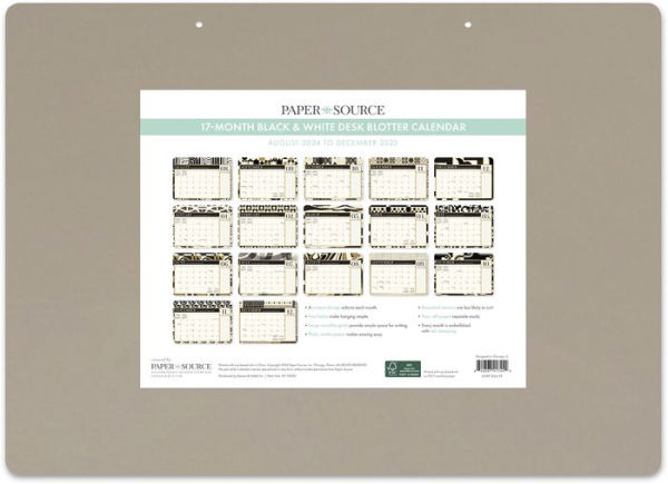 2024-2025 Paper Source Black And White Desk Blotter