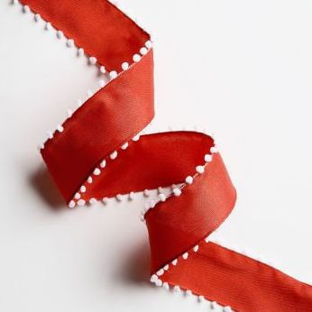 Red with White Pom Ribbon 1.5", 10yd