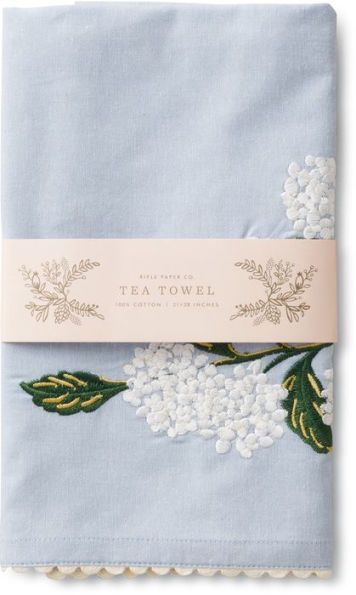 Hydrangea Embroidered Tea Towel