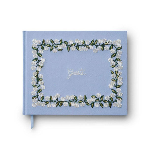 Hydrangea Embroidered Fabric Guest Book