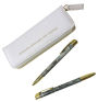 Marble Set of Two Pens in White Leatherette Case 