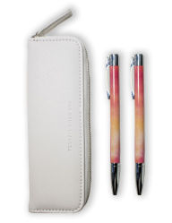 Title: Vibrant Saffiano Leatherette Pen Case With 2 Ball Point Pens