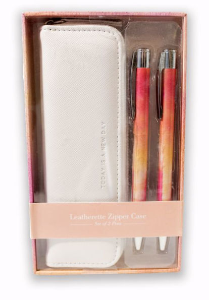 Vibrant Saffiano Leatherette Pen Case With 2 Ball Point Pens