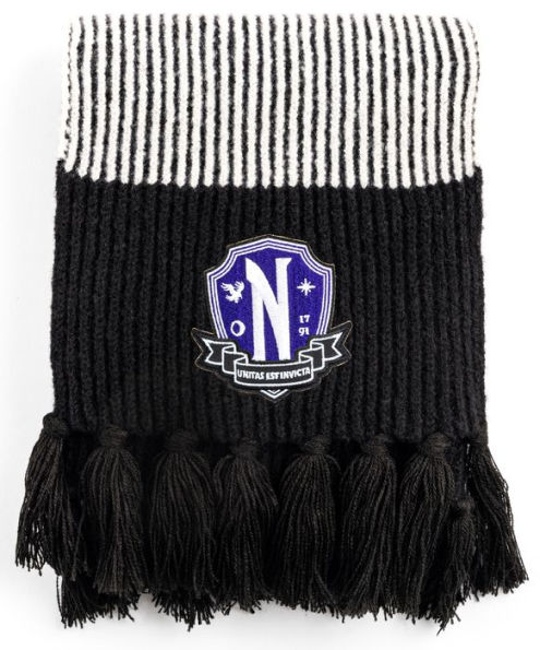 Wednesday Plaited Scarf with Nevermore Crest