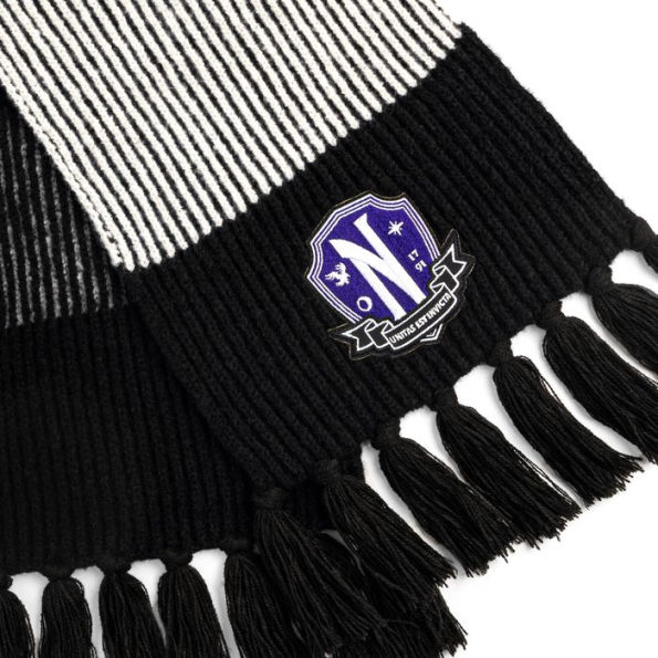 Wednesday Plaited Scarf with Nevermore Crest