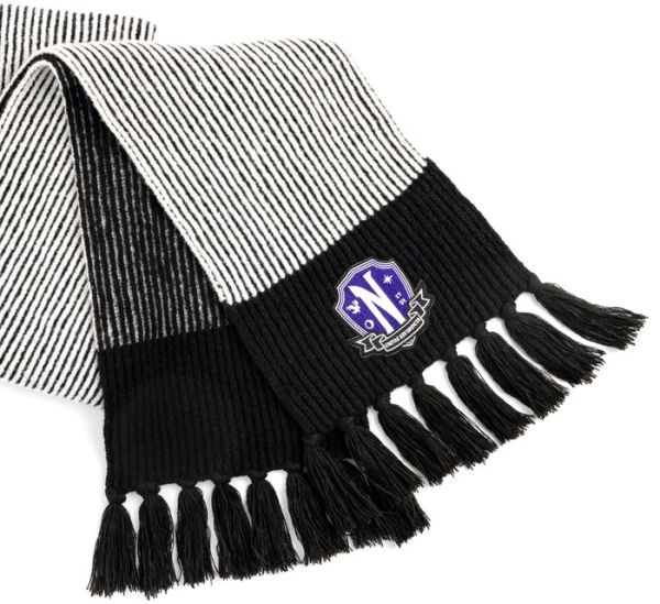Wednesday Plaited Scarf with Nevermore Crest