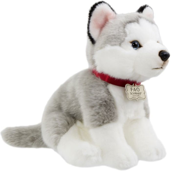 Fao Schwarz Toy Plush Puppy Floppy Husky 10inch - GreyWhite