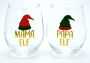 Set of 2 Mama and Papa Elf Stemless Wine Glasses